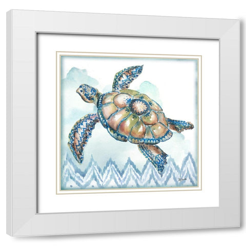 Boho Shells I-Sea Turtle White Modern Wood Framed Art Print with Double Matting by Tre Sorelle Studios