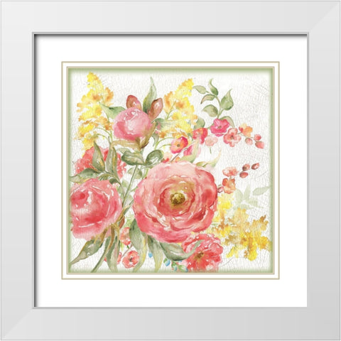 Romantic Watercolor Floral Bouquet White Modern Wood Framed Art Print with Double Matting by Tre Sorelle Studios