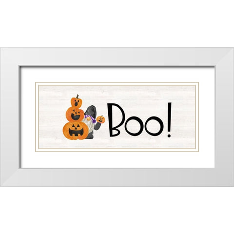 Gnomes of Halloween panel I-Boo White Modern Wood Framed Art Print with Double Matting by Reed, Tara