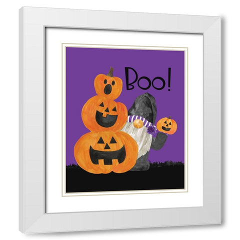 Gnomes of Halloween portrait I-Boo White Modern Wood Framed Art Print with Double Matting by Reed, Tara