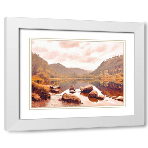 Lakeside  in Autumn White Modern Wood Framed Art Print with Double Matting by Grafitee Studios