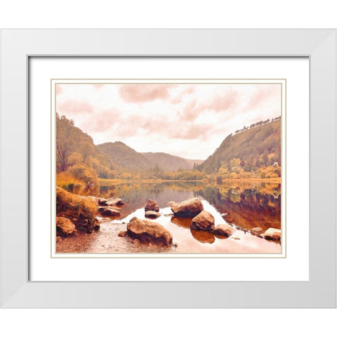 Lakeside  in Autumn White Modern Wood Framed Art Print with Double Matting by Grafitee Studios