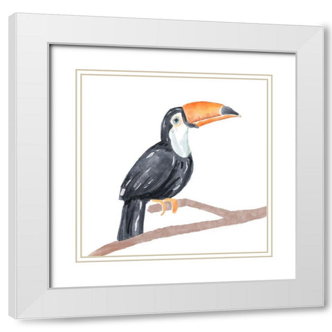 Tropical  Toucan I White Modern Wood Framed Art Print with Double Matting by Bannarot
