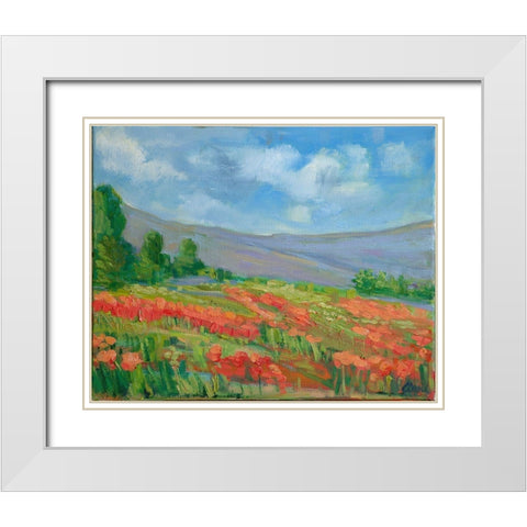 Field of Living Coral White Modern Wood Framed Art Print with Double Matting by Fine, Alexi