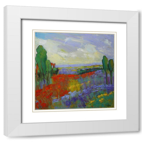 Poppy Field Valley White Modern Wood Framed Art Print with Double Matting by Fine, Alexi