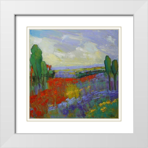 Poppy Field Valley White Modern Wood Framed Art Print with Double Matting by Fine, Alexi