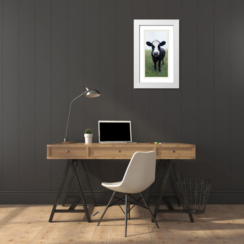 Funky  Cow I White Modern Wood Framed Art Print with Double Matting by Cusson, Marie Elaine