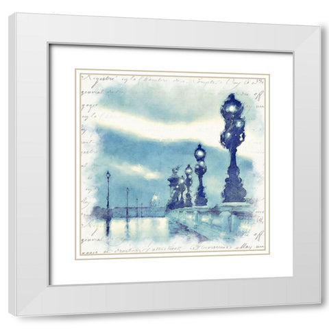 Paris  in Blue II White Modern Wood Framed Art Print with Double Matting by Bay, Noah