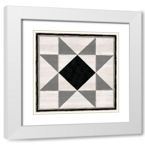 Black  and White Quilt Block IV White Modern Wood Framed Art Print with Double Matting by Reed, Tara