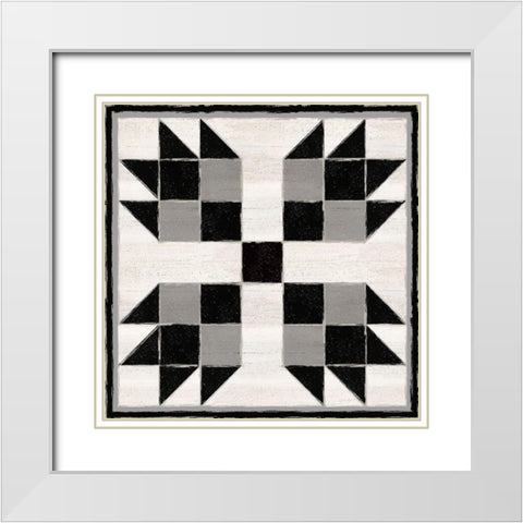 Black  and White Quilt Block VII White Modern Wood Framed Art Print with Double Matting by Reed, Tara