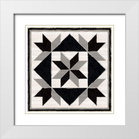 Black  and White Quilt Block IX White Modern Wood Framed Art Print with Double Matting by Reed, Tara
