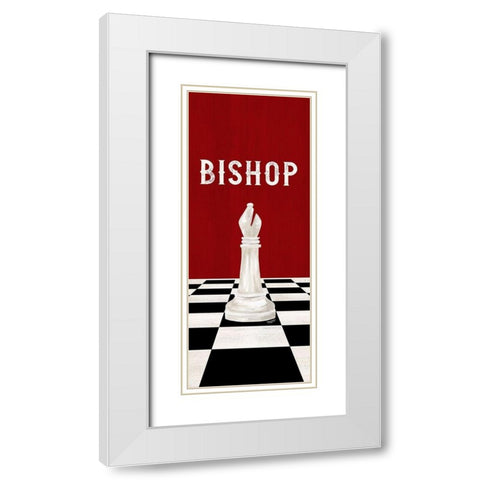 Rather be Playing Chess Pieces red panel IV-Bishop White Modern Wood Framed Art Print with Double Matting by Reed, Tara