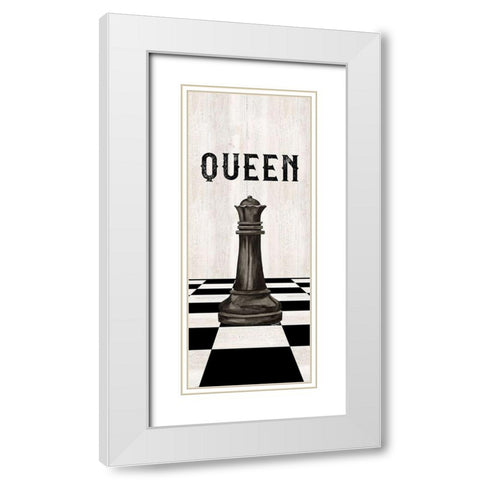 Rather be Playing Chess Pieces black panel VI-Queen White Modern Wood Framed Art Print with Double Matting by Reed, Tara