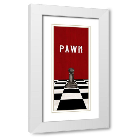 Rather be Playing Chess Pieces black on red panel I-Pawn White Modern Wood Framed Art Print with Double Matting by Reed, Tara