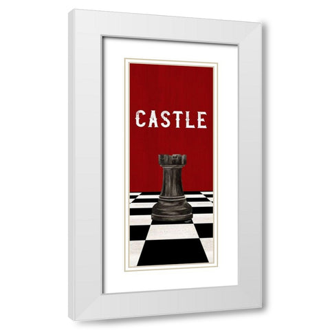 Rather be Playing Chess Pieces black on red panel II-Castle White Modern Wood Framed Art Print with Double Matting by Reed, Tara