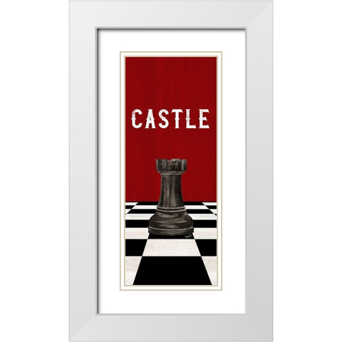 Rather be Playing Chess Pieces black on red panel II-Castle White Modern Wood Framed Art Print with Double Matting by Reed, Tara