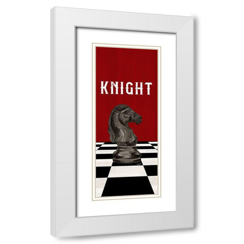 Rather be Playing Chess Pieces black on red panel III-Knight White Modern Wood Framed Art Print with Double Matting by Reed, Tara