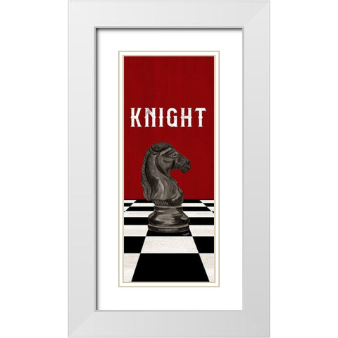 Rather be Playing Chess Pieces black on red panel III-Knight White Modern Wood Framed Art Print with Double Matting by Reed, Tara