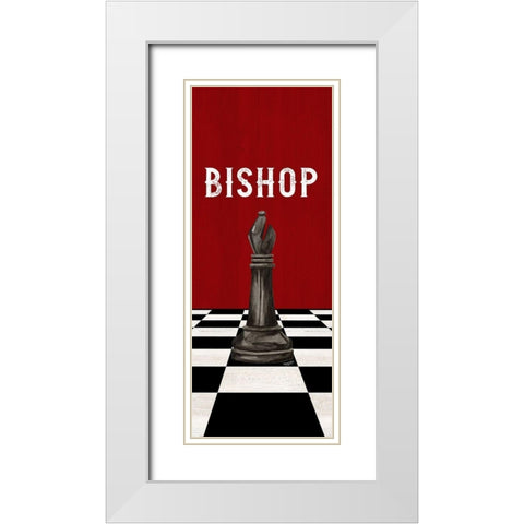 Rather be Playing Chess Pieces black on red panel IV-Bishop White Modern Wood Framed Art Print with Double Matting by Reed, Tara