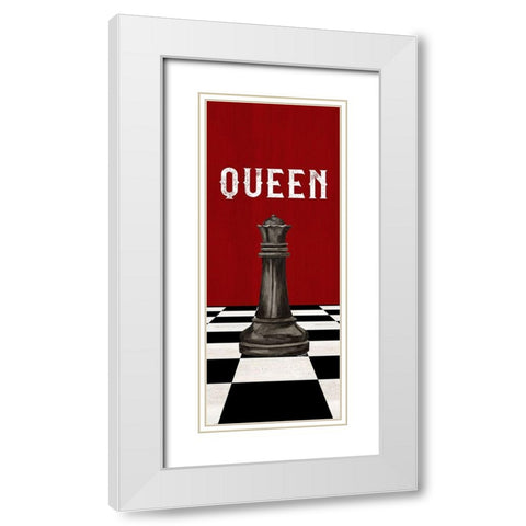 Rather be Playing Chess Pieces black on red panel VI-Queen White Modern Wood Framed Art Print with Double Matting by Reed, Tara