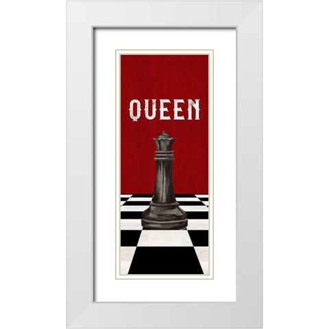 Rather be Playing Chess Pieces black on red panel VI-Queen White Modern Wood Framed Art Print with Double Matting by Reed, Tara