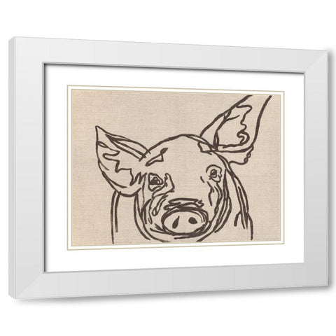 Farm Sketch Pig White Modern Wood Framed Art Print with Double Matting by Bryan, Kathleen