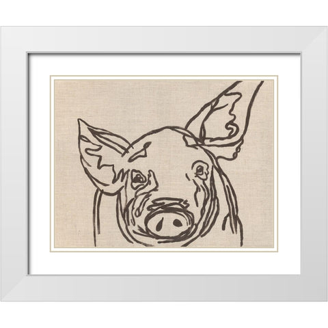 Farm Sketch Pig White Modern Wood Framed Art Print with Double Matting by Bryan, Kathleen