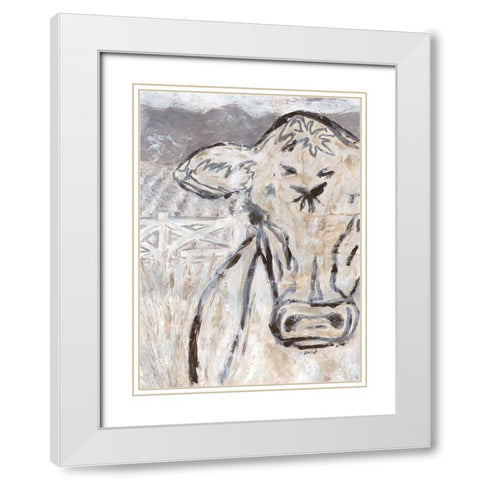 Farm Sketch Cow White Modern Wood Framed Art Print with Double Matting by Bryan, Kathleen