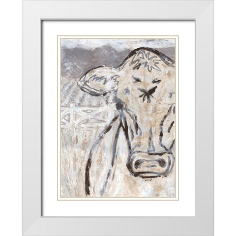 Farm Sketch Cow White Modern Wood Framed Art Print with Double Matting by Bryan, Kathleen