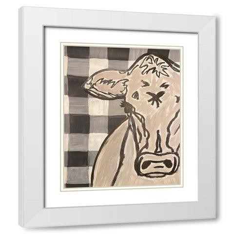 Farm Sketch Cow buffalo plaid White Modern Wood Framed Art Print with Double Matting by Bryan, Kathleen