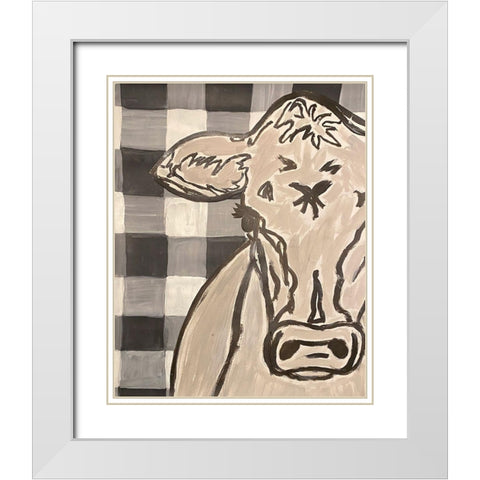 Farm Sketch Cow buffalo plaid White Modern Wood Framed Art Print with Double Matting by Bryan, Kathleen