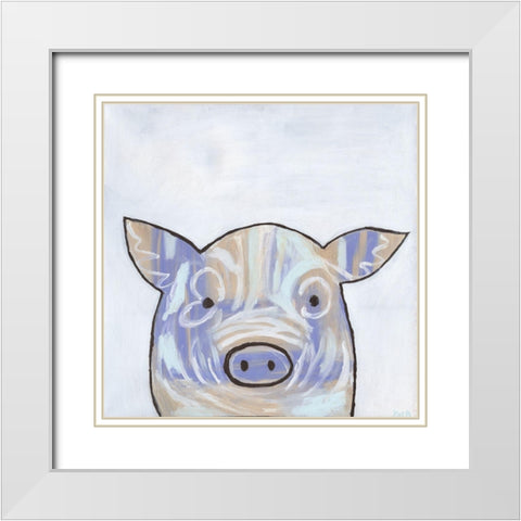Paint Splotch Pig White Modern Wood Framed Art Print with Double Matting by Bryan, Kathleen