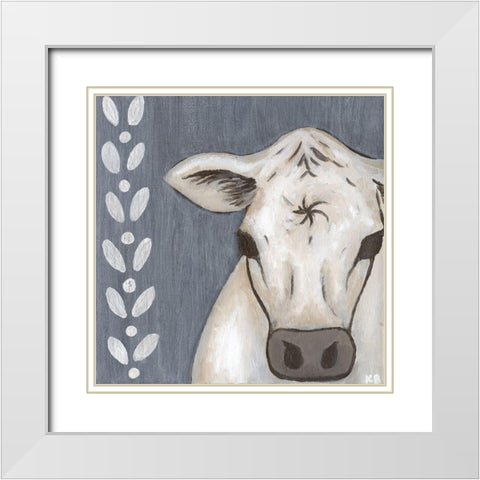 Paint Splotch Cow White Modern Wood Framed Art Print with Double Matting by Bryan, Kathleen