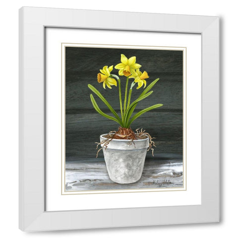 Farmhouse Garden I-Daffodils White Modern Wood Framed Art Print with Double Matting by Wilson, Kelsey