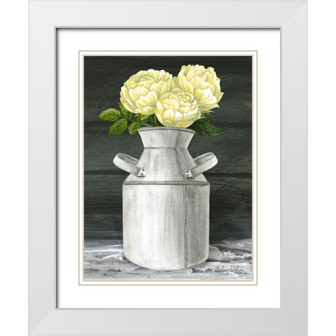 Farmhouse Garden IV-Peonies in jug White Modern Wood Framed Art Print with Double Matting by Wilson, Kelsey