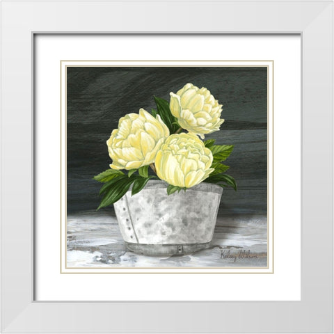 Farmhouse Garden square-Peonies White Modern Wood Framed Art Print with Double Matting by Wilson, Kelsey