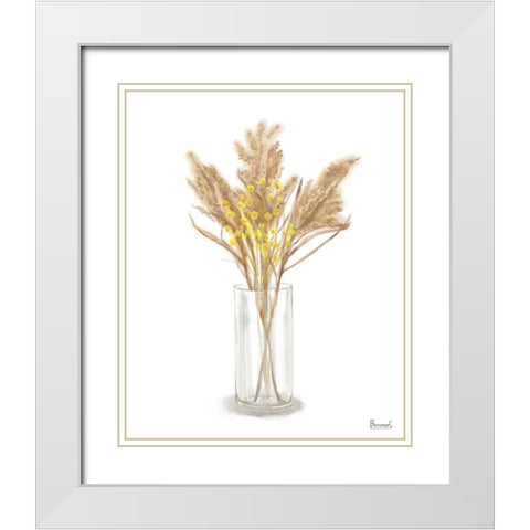 Dried  Flower yellow IV White Modern Wood Framed Art Print with Double Matting by Bannarot