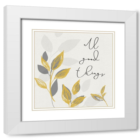 Botanical  Inspiration yellow gray I-Good Things White Modern Wood Framed Art Print with Double Matting by HM Design