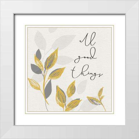 Botanical  Inspiration yellow gray I-Good Things White Modern Wood Framed Art Print with Double Matting by HM Design