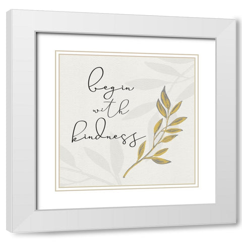 Botanical  Inspiration yellow gray II-Kindness White Modern Wood Framed Art Print with Double Matting by HM Design