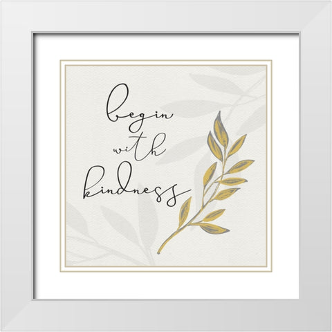 Botanical  Inspiration yellow gray II-Kindness White Modern Wood Framed Art Print with Double Matting by HM Design