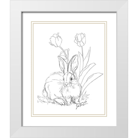 Bunny  Sketch Tulip White Modern Wood Framed Art Print with Double Matting by Augustine, Jodi