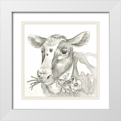 Watercolor  Pencil Farm II-Cow White Modern Wood Framed Art Print with Double Matting by Wilson, Kelsey