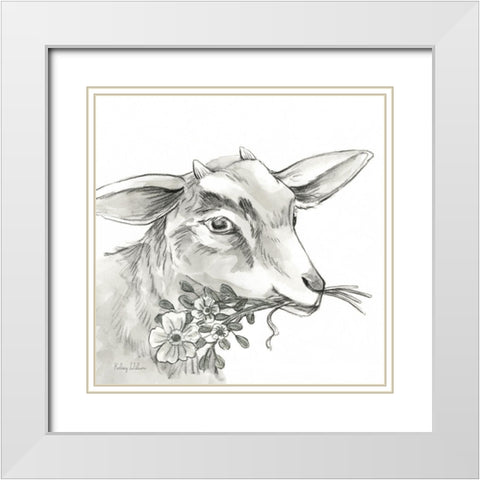 Watercolor  Pencil Farm IV-Goat White Modern Wood Framed Art Print with Double Matting by Wilson, Kelsey