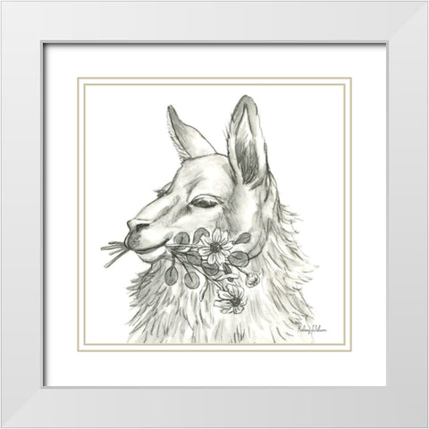 Watercolor  Pencil Farm VII-Llama White Modern Wood Framed Art Print with Double Matting by Wilson, Kelsey