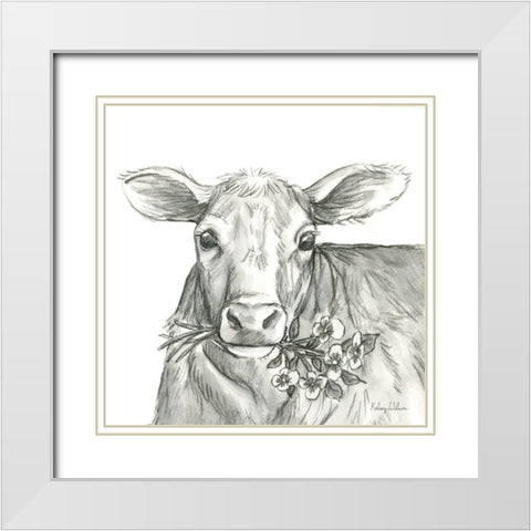 Watercolor  Pencil Farm VIII-Cow 2 White Modern Wood Framed Art Print with Double Matting by Wilson, Kelsey