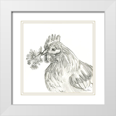 Watercolor  Pencil Farm X-Hen White Modern Wood Framed Art Print with Double Matting by Wilson, Kelsey