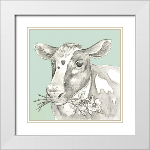 Watercolor  Pencil Farm color II-Cow White Modern Wood Framed Art Print with Double Matting by Wilson, Kelsey