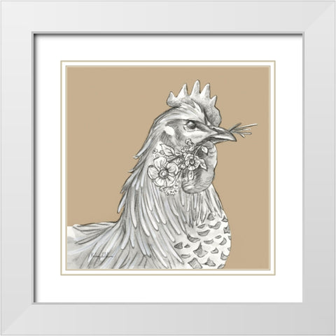 Watercolor  Pencil Farm color VI-Rooster White Modern Wood Framed Art Print with Double Matting by Wilson, Kelsey