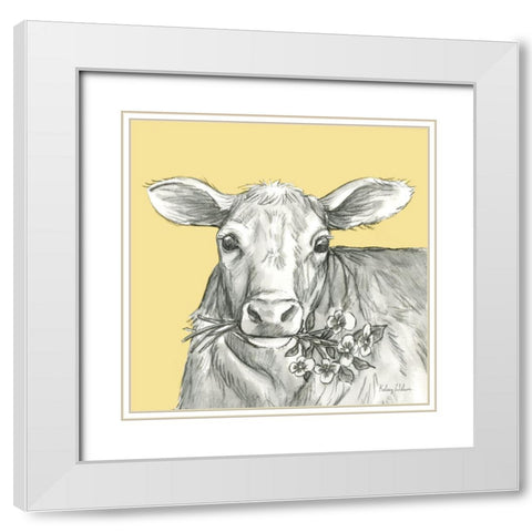 Watercolor  Pencil Farm color VIII-Cow 2 White Modern Wood Framed Art Print with Double Matting by Wilson, Kelsey
